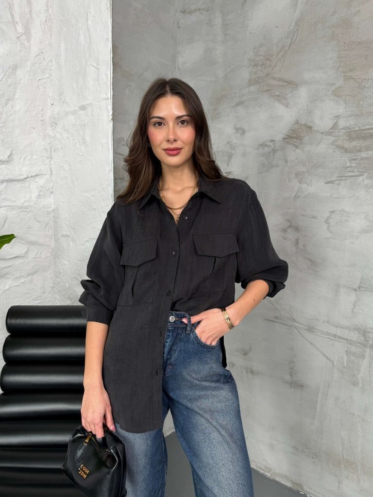 Antrasit Çift Cepli Gömlek 580222-Antrasit