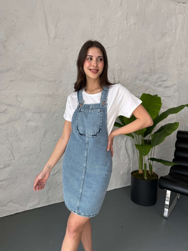 Mavi Salopet Jean Elbise 117-MAVİ