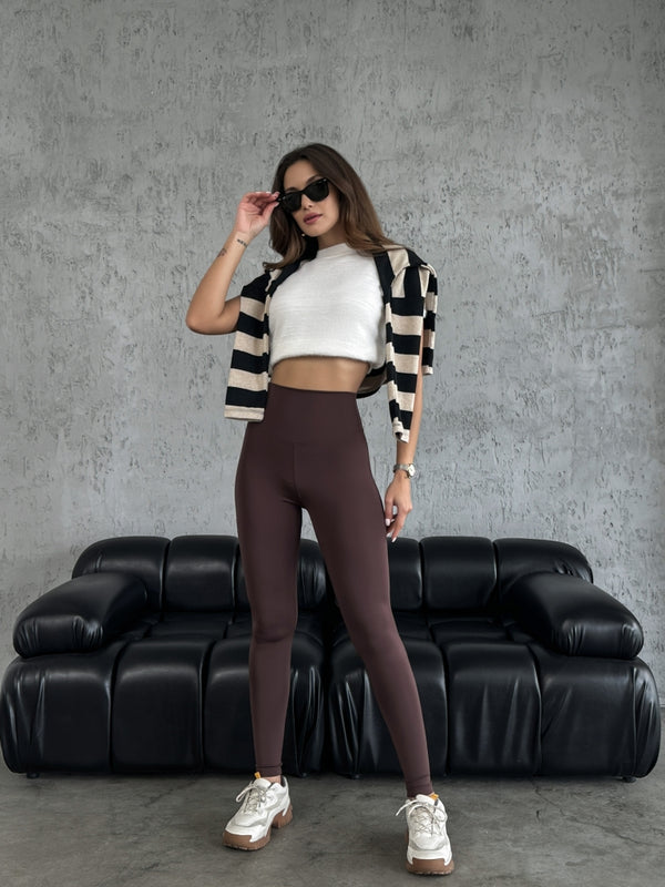 Kahve Oysh Yüksek Bel Toparlayıcı Tayt 050-KAHVE