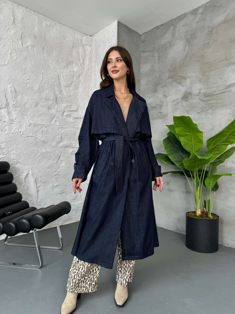 Premium Oversize Denim Trençkot 0094-Lacivert