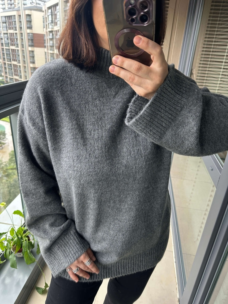 Antrasit Dik Yaka Oversize Kazak 2326-Antrasit
