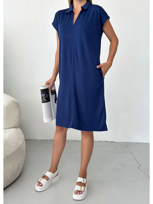 Premium Lacivert Polo Yaka Modal Elbise 0132-LACİ