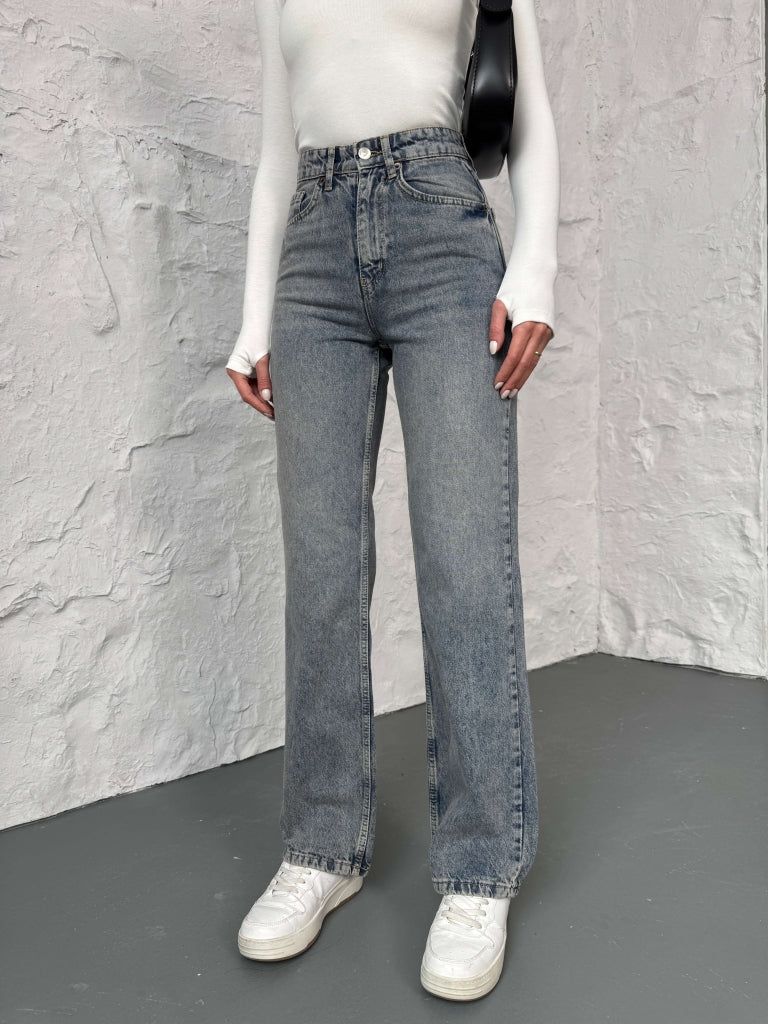 Buz Mavi Yıkamalı Straight Orj Jean 24111-Buz Mavi