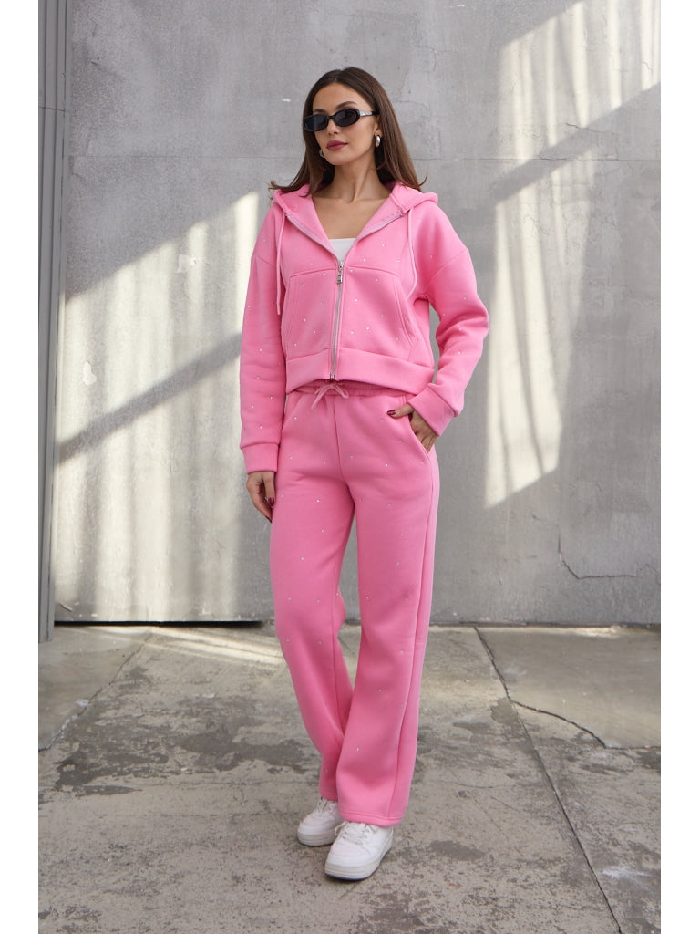 Pembe Taş Detaylı Şardonlu Takım 3070-PEMBE