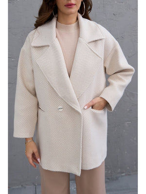 Taş Balık Sırtı Oversize Astarlı Kısa Kaban 9252-Taş