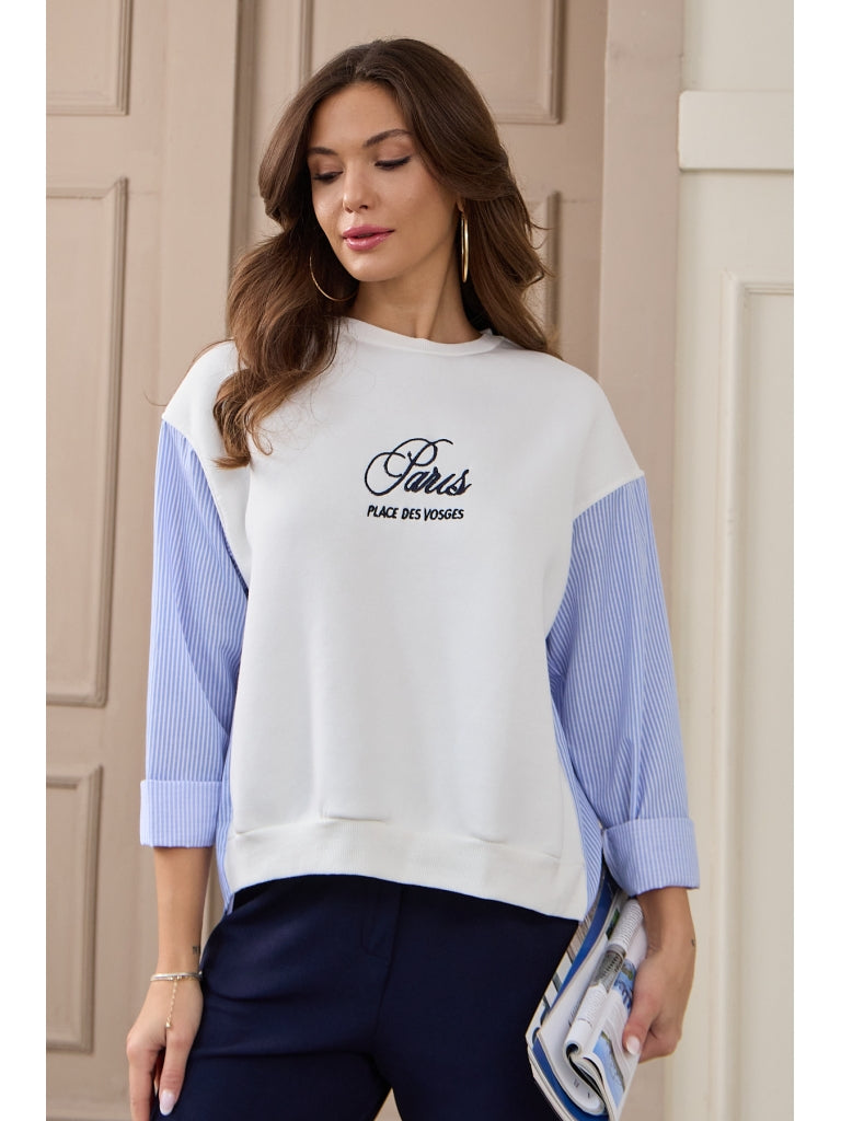 Beyaz Arkası Gömlek Detaylı Sweat EY-009-Beyaz