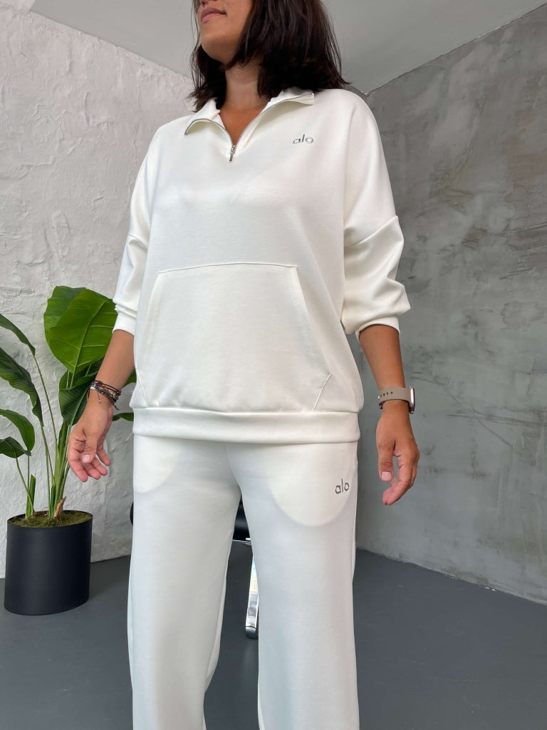 Beyaz Fermuarlı Ön Cepli Modal Takım 4027-Beyaz