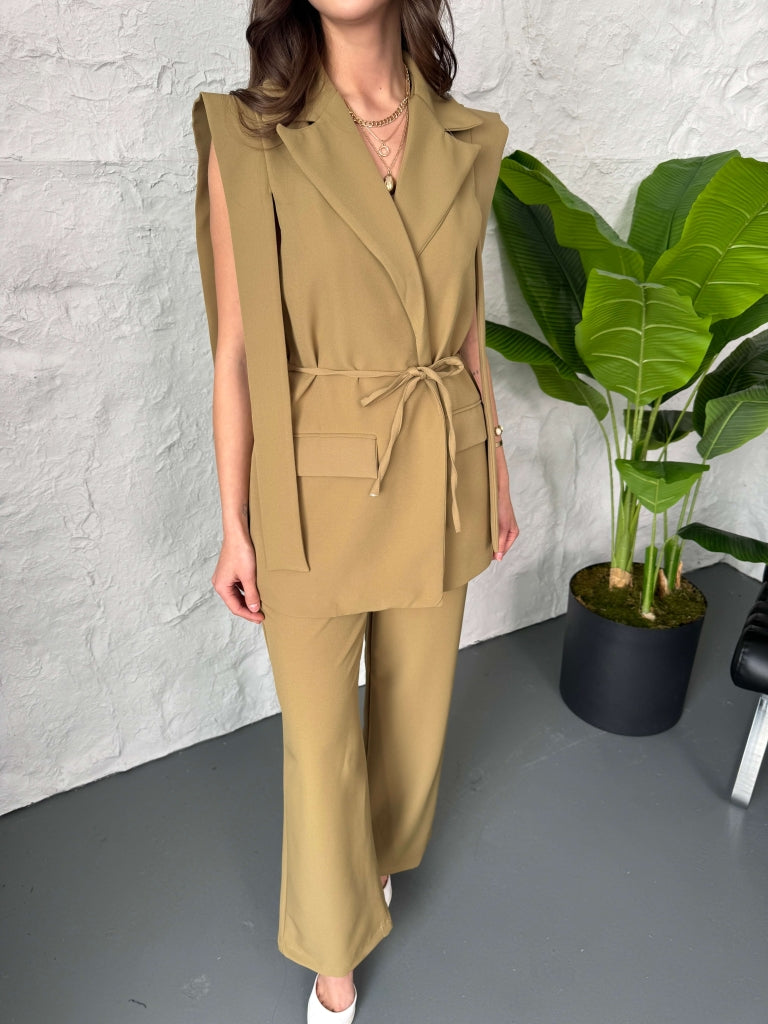 Olive Tasarım Yelek Pantolon Takım 8005-OLİVE