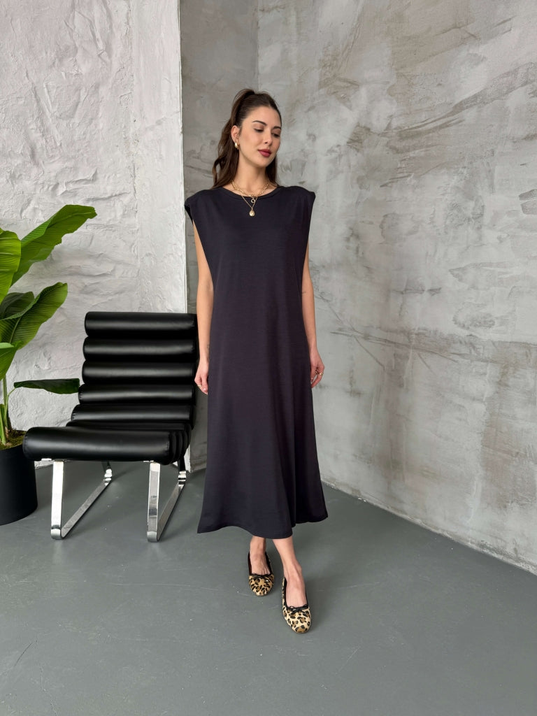 Füme Vatkalı Modal Elbise 3148-FÜME