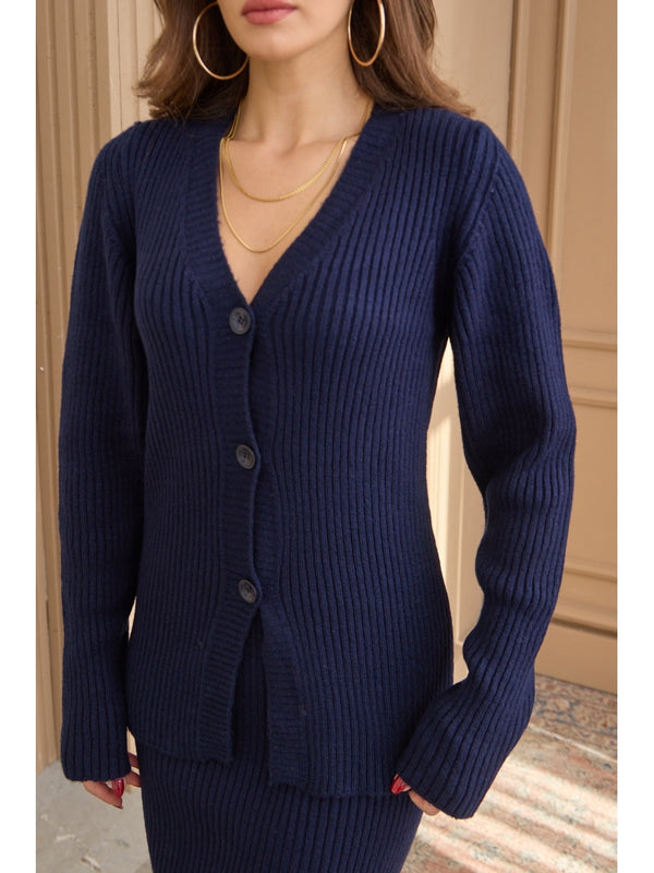 Lacivert Fitilli Hırka Etek Takım 5218-Lacivert