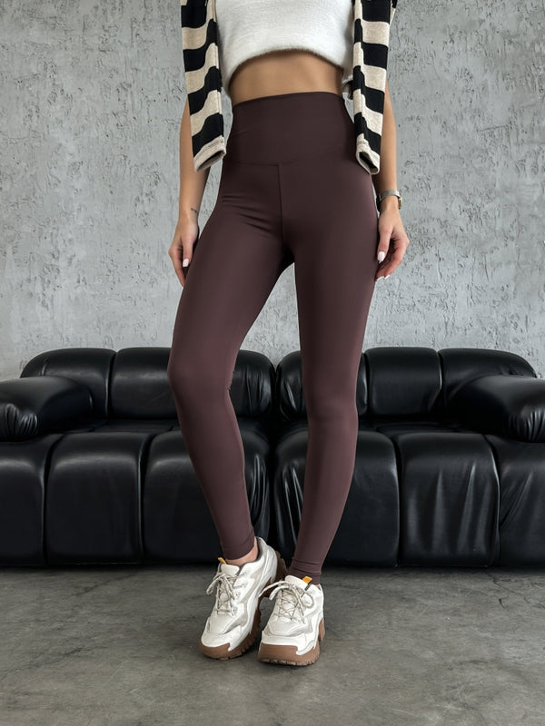 Kahve Oysh Yüksek Bel Toparlayıcı Tayt 050-KAHVE