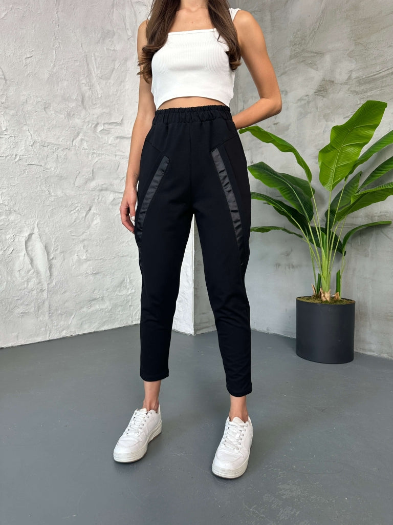 Siyah Ön Şeritli Modal Pantolon EY26327-Siyah