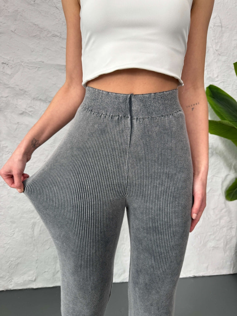Gri Fitilli Triko Pantolon 2276-GRİ