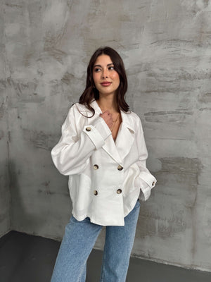 Ekru Apoletli Kısa Trenç 9547-Ekru