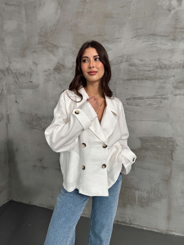 Ekru Apoletli Kısa Trenç 9547-Ekru