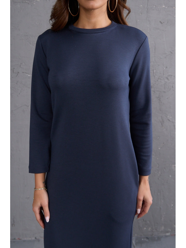 Füme Uzun Kol Yırtmaçlı Modal Elbise EY2218-Füme