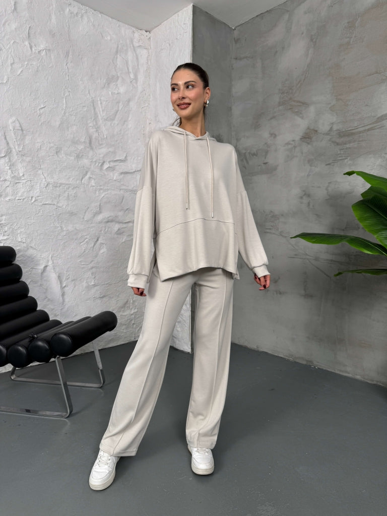 Taş Modal Yan Yırtmaçlı Sweat Takım EY2130-Taş