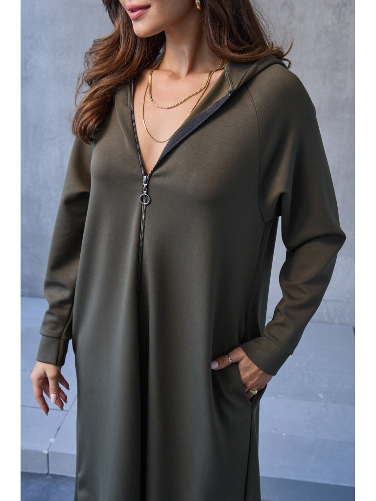 Haki Fermuarlı Modal Çan Elbise EY8137-HAKİ