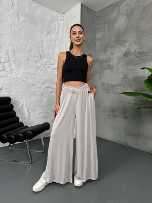 Taş Beli Çapraz Detay Modal Pantolon 30272-Taş