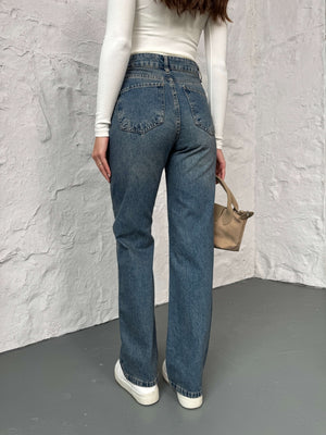 Mavi Yıkamalı Straight Orj Jean 24111-Mavi