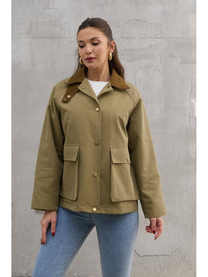 Haki Kadife Yaka Kısa Mont 0213-HAKİ