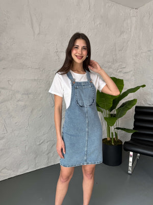 Mavi Salopet Jean Elbise 117-MAVİ