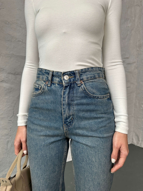 Mavi Yıkamalı Straight Orj Jean 24111-Mavi