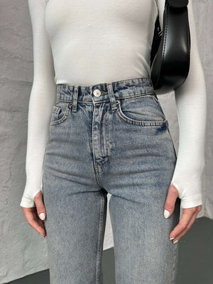 Buz Mavi Yıkamalı Straight Orj Jean 24111-Buz Mavi