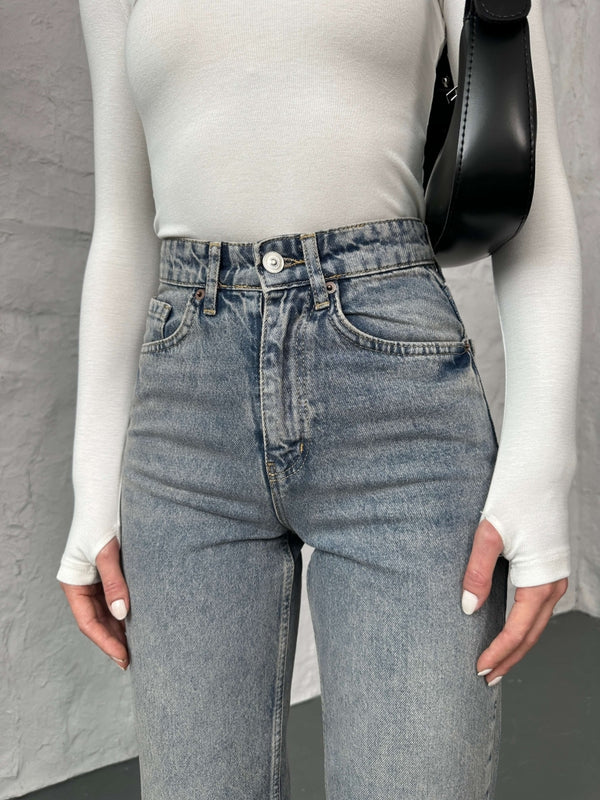 Buz Mavi Yıkamalı Straight Orj Jean 24111-Buz Mavi