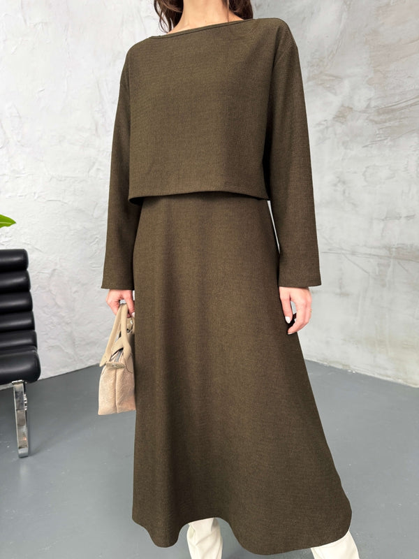 Haki Bluzlu Elbise İkili Takım 7634-Haki