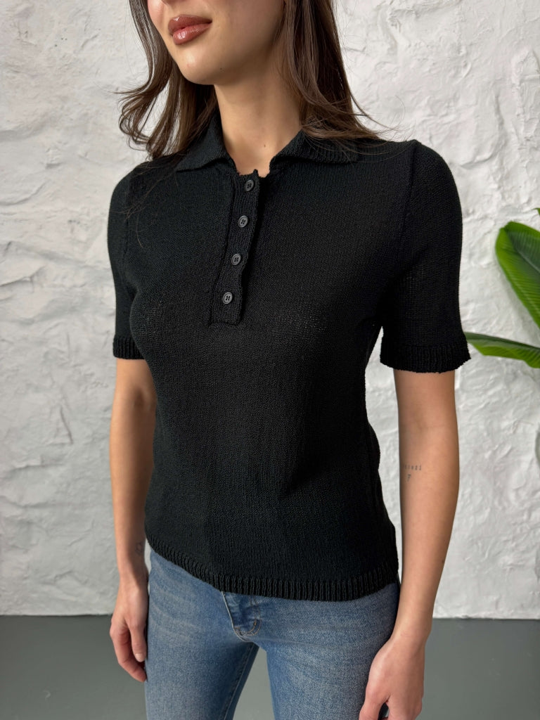 Siyah Polo Yaka Merserize Bluz 5237-Siyah
