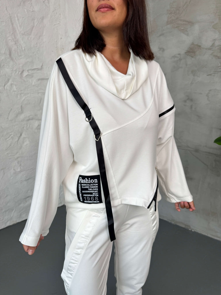 Beyaz Fermuar Detaylı Modal Sweat 29682-Beyaz