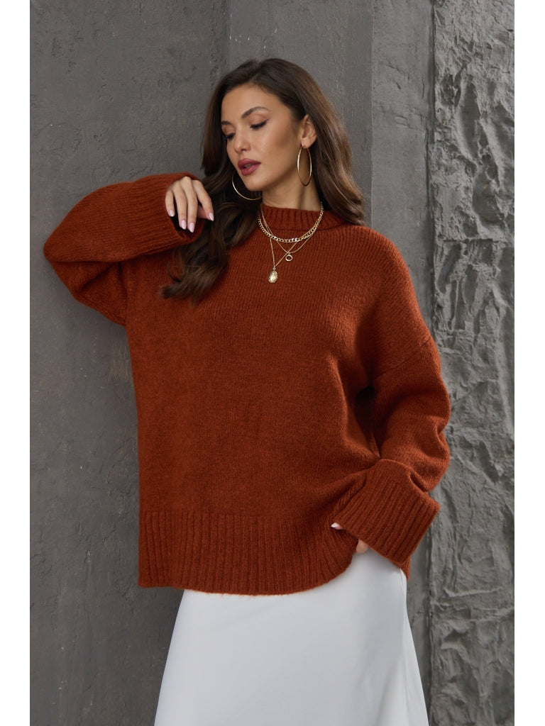 Kiremit Bisiklet Yaka Oversize Kazak 2217-KİREMİT