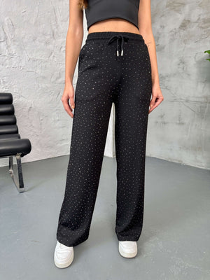 Siyah Taş Baskılı Modal Pantolon 4205-Siyah