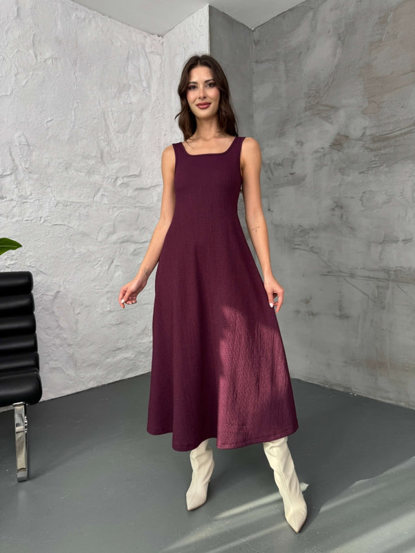 Mürdüm Bluzlu Elbise İkili Takım 7634-Mürdüm