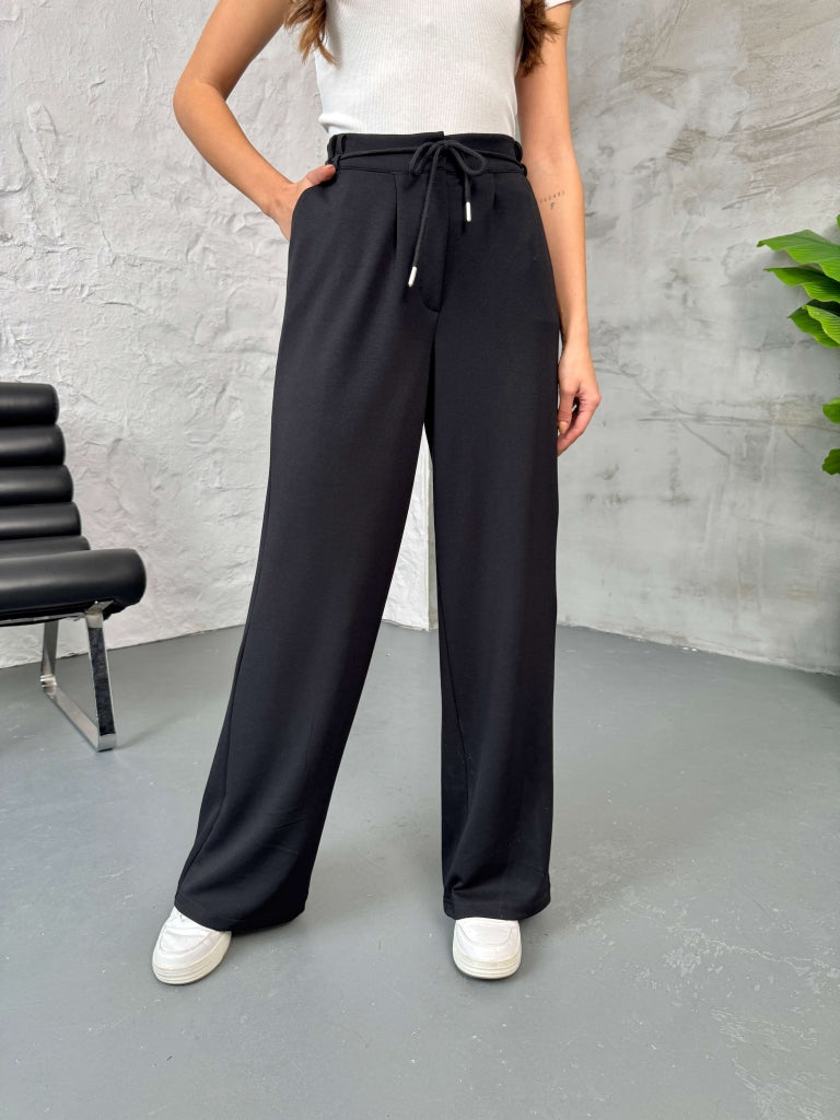 Siyah Kordonlu Modal Pantolon 8009-Siyah