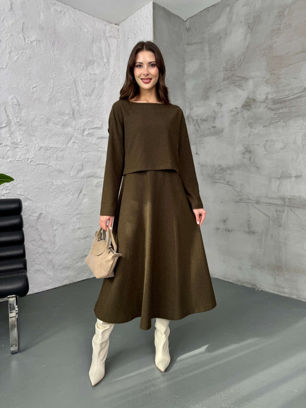 Haki Bluzlu Elbise İkili Takım 7634-Haki