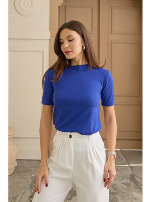 Saks Kısa Kollu Triko Bluz 2809-Saks