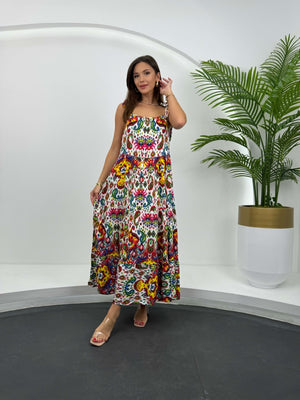 Karışık Renkli Bağlama Askılı Elbise 1397-RENKLİ