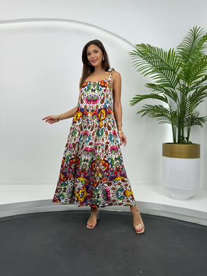 Karışık Renkli Bağlama Askılı Elbise 1397-RENKLİ