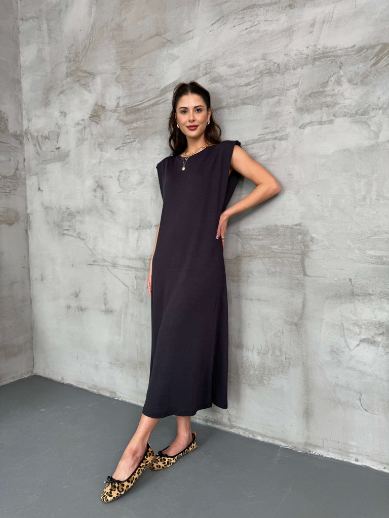 Füme Vatkalı Modal Elbise 3148-FÜME