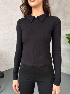 Siyah Yakalı Fermuarlı Body EYY1004-Siyah