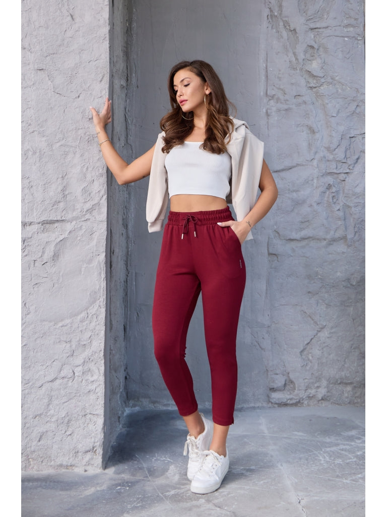 Bordo Orjinal Yırtmaçlı Modal Eşofman 076-BORDO