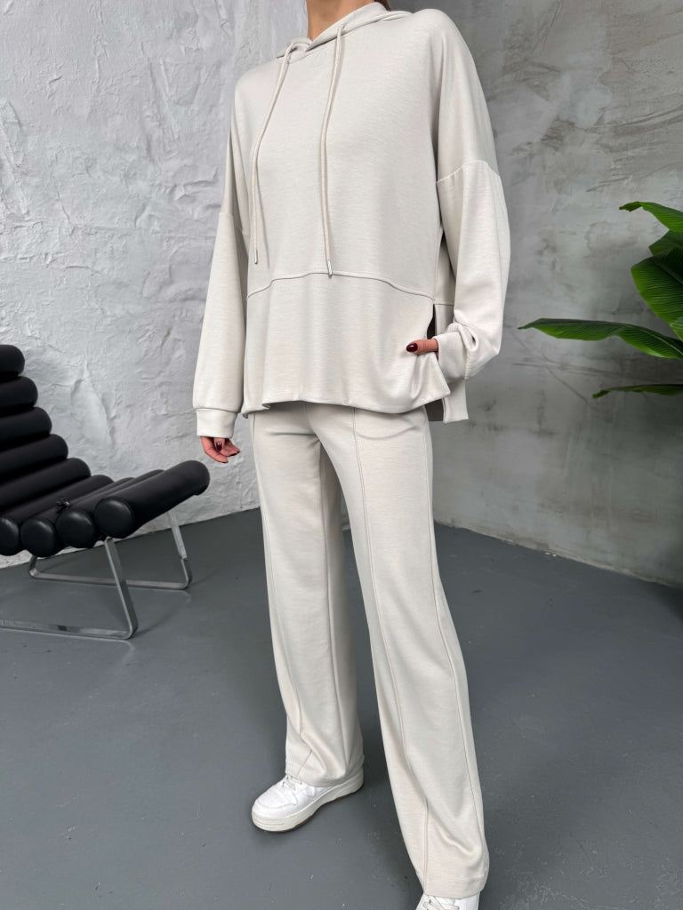 Taş Modal Yan Yırtmaçlı Sweat Takım EY2130-Taş