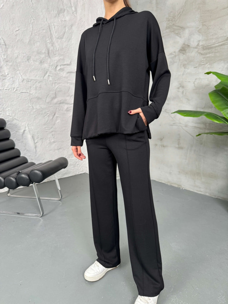Siyah Modal Yan Yırtmaçlı Sweat Takım EY2130-Siyah