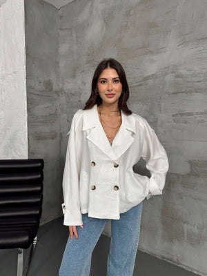 Ekru Apoletli Kısa Trenç 9547-Ekru