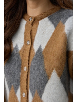 Kahverengi Düğmeli Baklava Desen Hırka EY-0031-Kahverengi