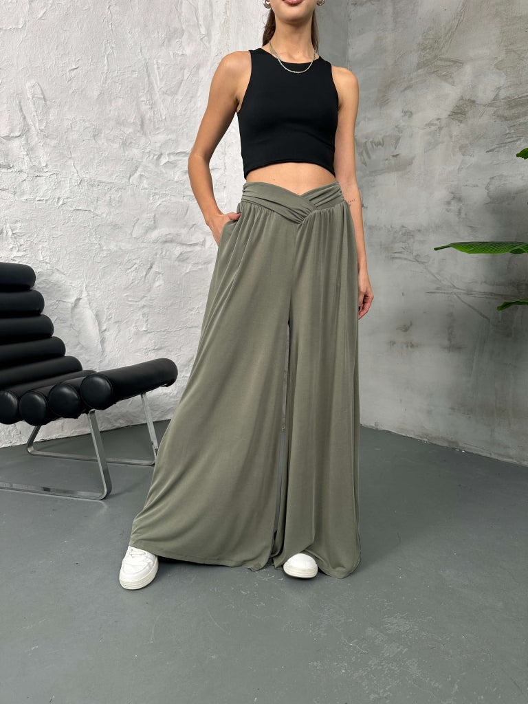 Haki Beli Çapraz Detay Modal Pantolon 30272-Haki