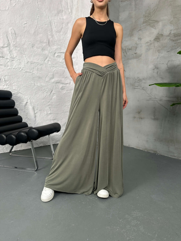 Haki Beli Çapraz Detay Modal Pantolon 30272-Haki