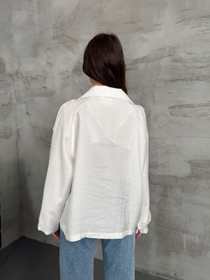 Ekru Apoletli Kısa Trenç 9547-Ekru